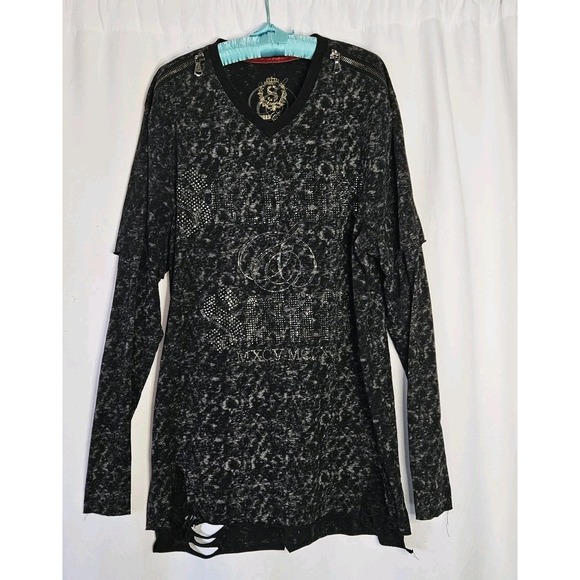 Soldiers & Saints Tops - Soldiers & Saints Long Sleeve Black Womens Tshirt 2X Embellished Grung Goth Bike